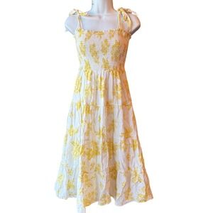 Chelsea And Violet Yellow Floral Smocked Tiered Midi Dress Size Small